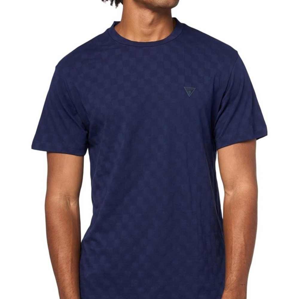 NWT Guess Mens Short Sleeve Small Triangle Knit Shirt Sz XXL - Summer Night Blue